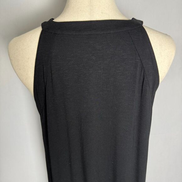J. Jill Halter Neck Sleeveless Maxi Dress Size L Black 2 Pockets 2 Side Slits - Picture 4 of 12